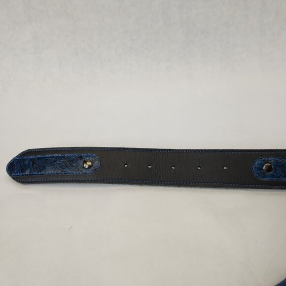Canadian Custom Leather Western Belt Sz 40 Black Blue Screw Rivet Buckle Loop - Picture 5 of 15